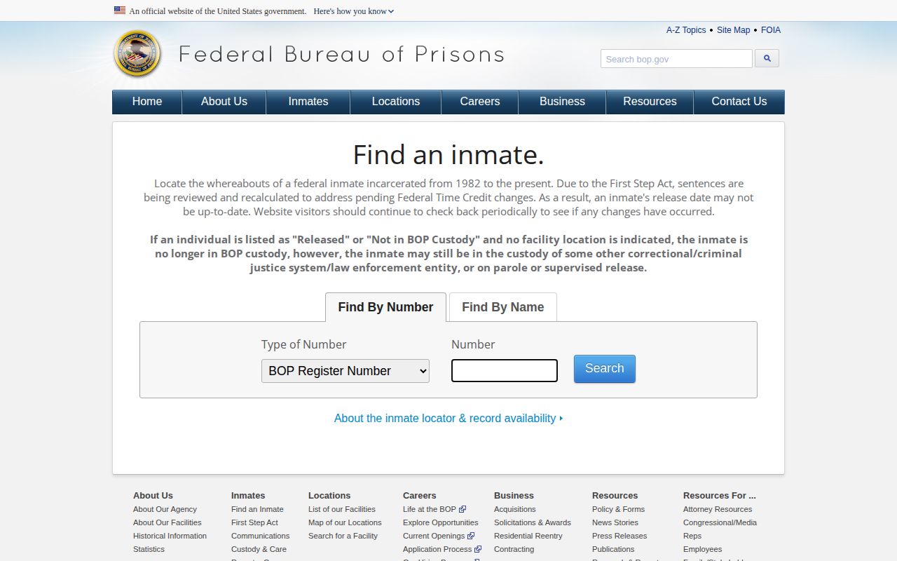 Kearny County federal inmate release search through BOP