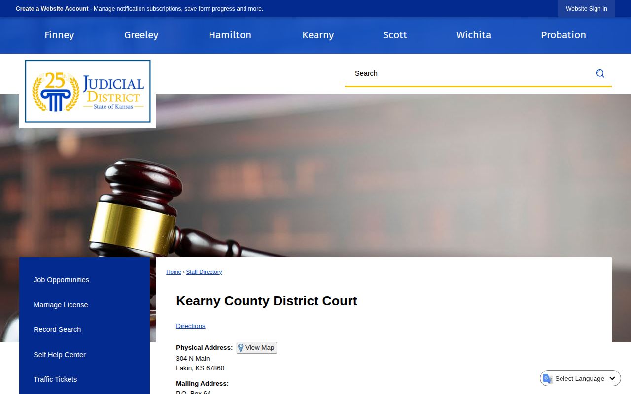 Kearny County Jail release records and facility directory