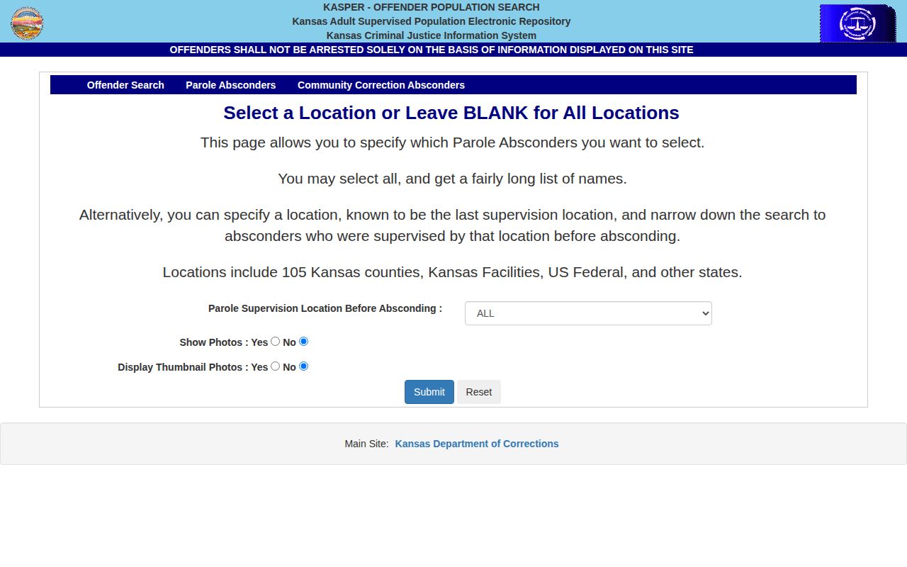 Kearny County post-release supervision KDOC parole absconder search
